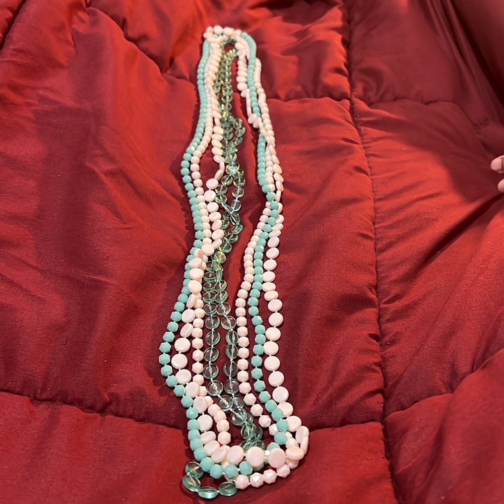 Elegant Multi-Strand Beaded Necklaces Blue and white Acyrllic